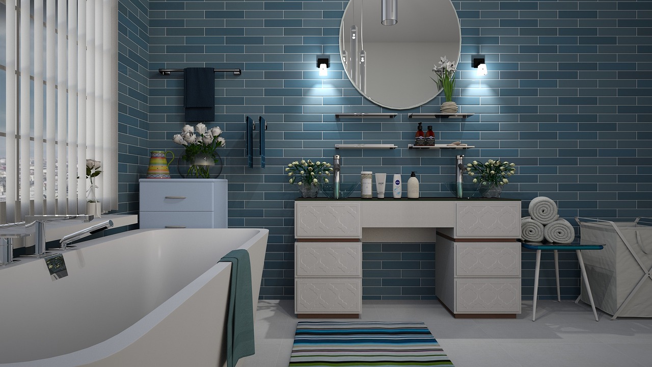 Double vasque et carrelage bleu